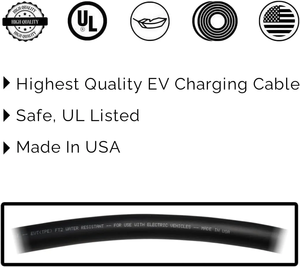 20ft 48amp J1772 EV Extension Cable, Made in USA - for Electric Vehicle Charging Stations, Carrying Bag, Ultra-Flex Cable, UL Listed Parts