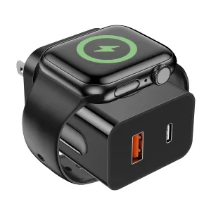 20W for Apple Watch Charger, PD 3-in-1 Portable Fast Charger with Magnetic Wireless Charging, Dual Ports USB C Wall Charger Block Compatible with iPhone, Tablet, Apple Watch Series,Black