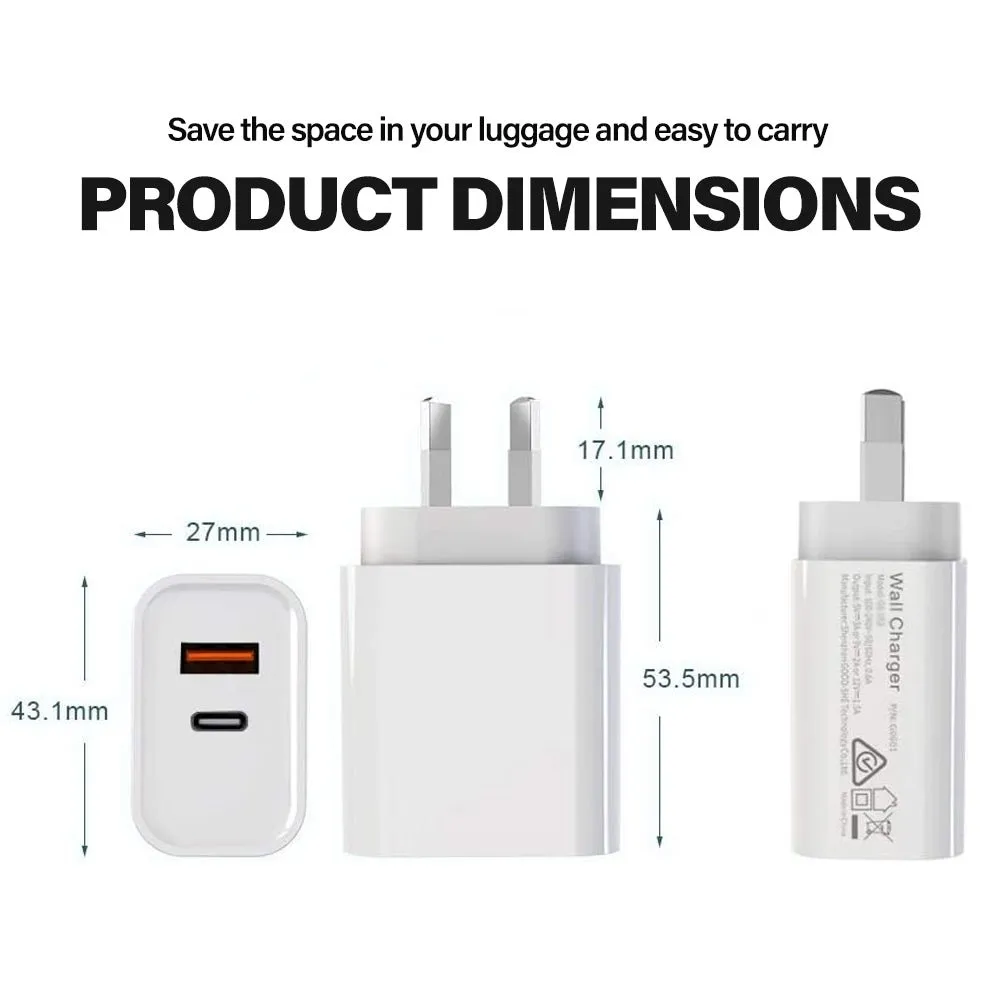 20W USB Type-C Dual Port PD Fast Charger Power Adapter