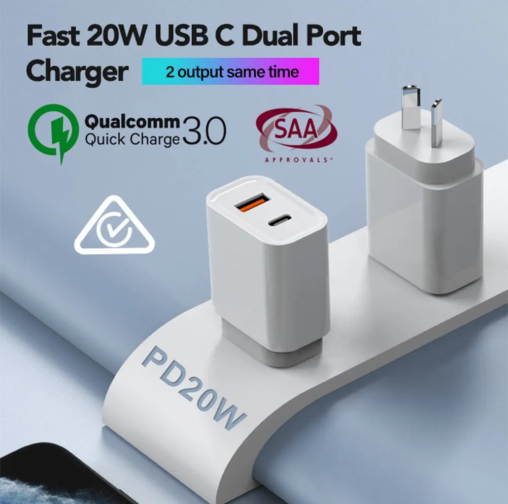 20W USB Type-C Dual Port PD Fast Charger Power Adapter