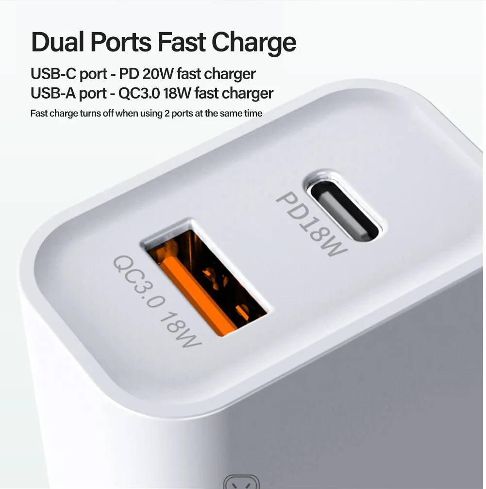 20W USB Type-C Dual Port PD Fast Charger Power Adapter