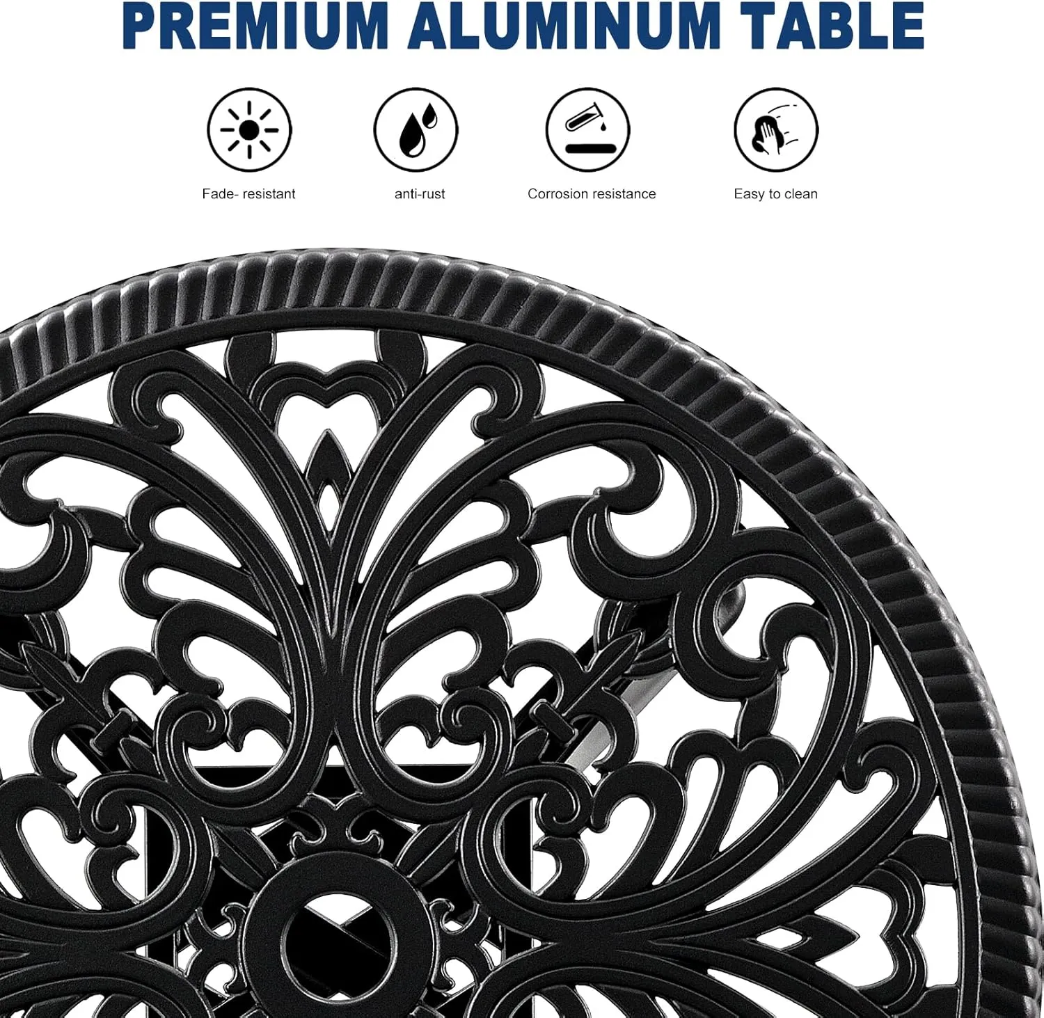 21” Cast Aluminum Patio Bistro Table, All Weather Round Patio Coffee Table, for Backyard Porch Pool Balcony Deck, Black (1, Black)