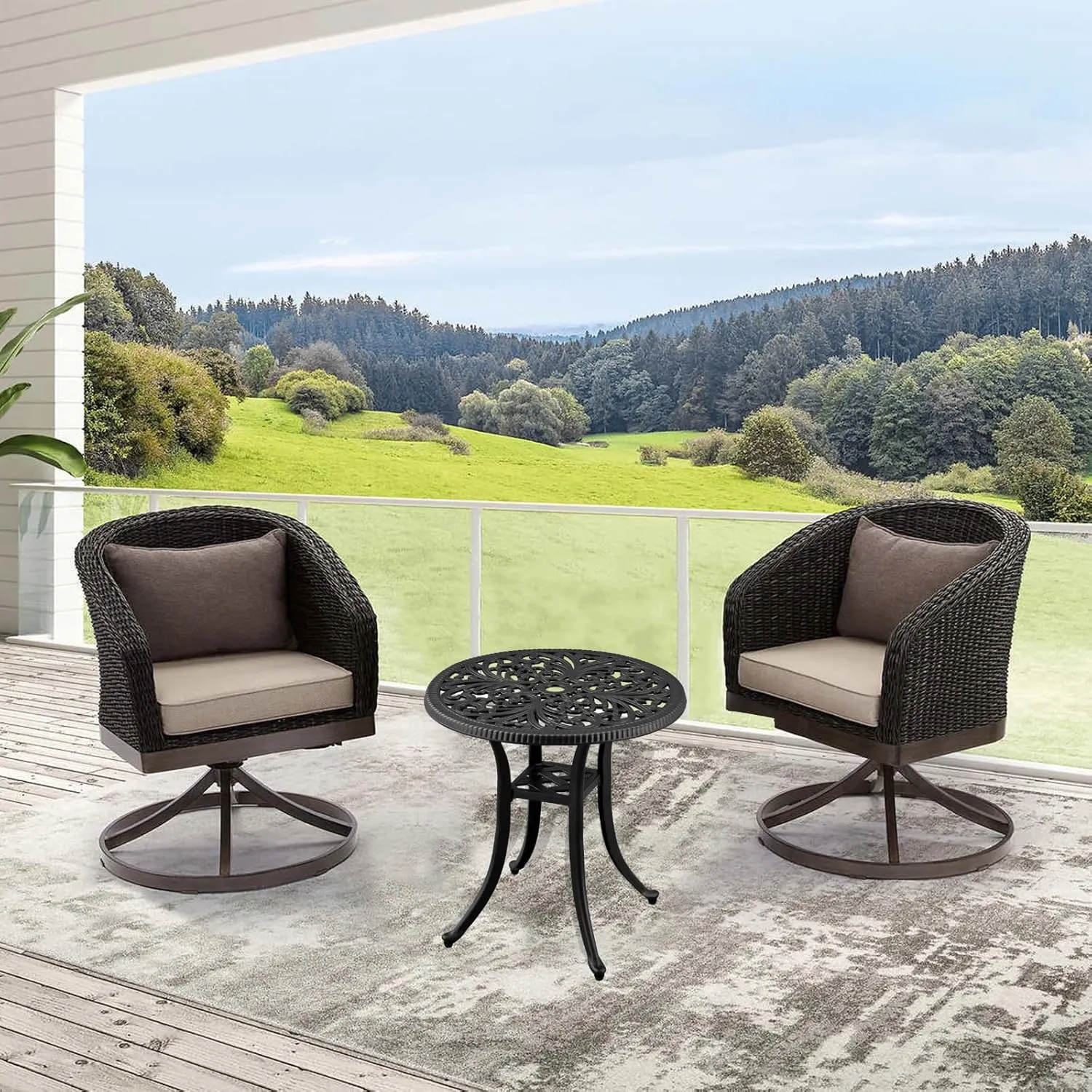 21” Cast Aluminum Patio Bistro Table, All Weather Round Patio Coffee Table, for Backyard Porch Pool Balcony Deck, Black (1, Black)