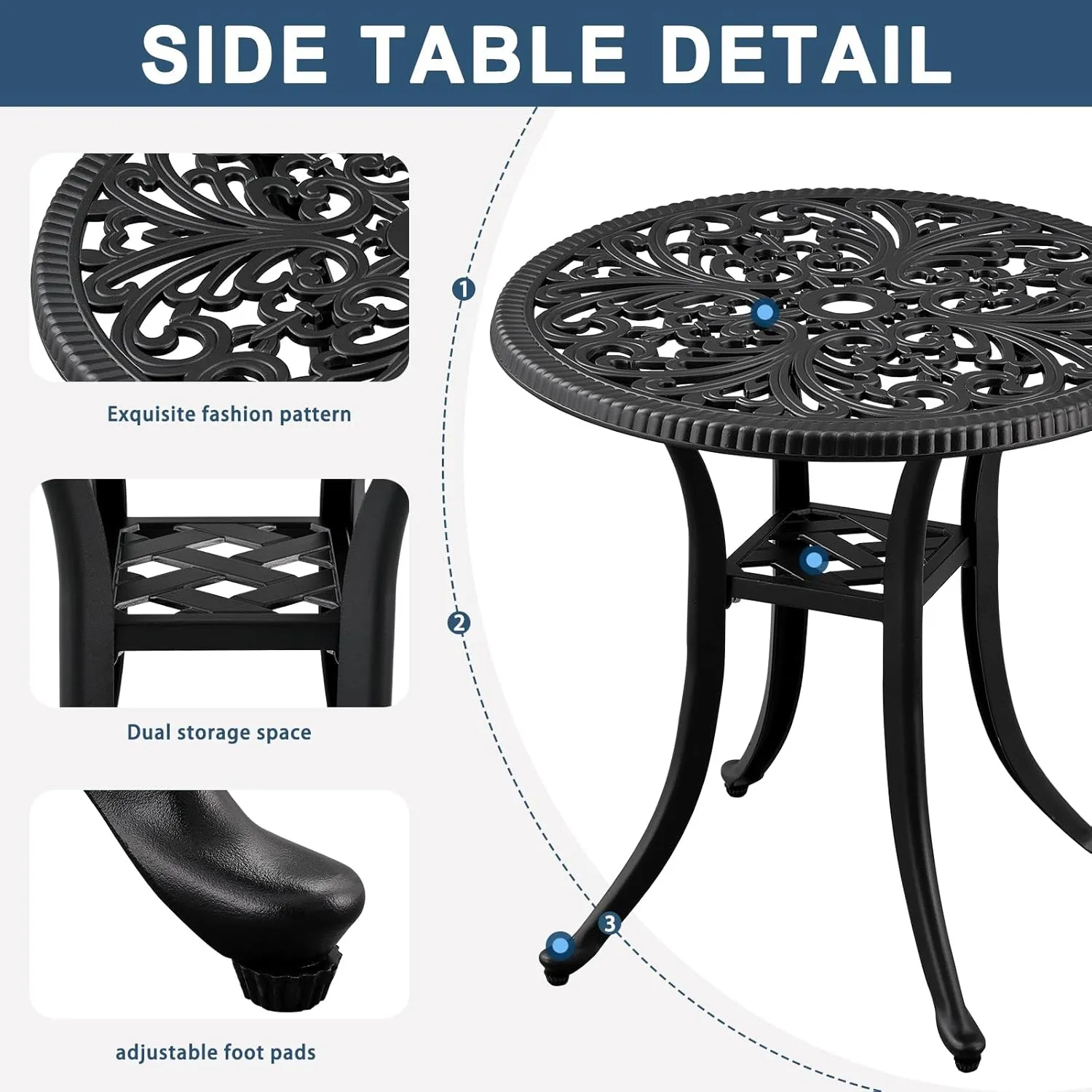 21” Cast Aluminum Patio Bistro Table, All Weather Round Patio Coffee Table, for Backyard Porch Pool Balcony Deck, Black (1, Black)
