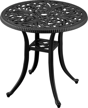 21” Cast Aluminum Patio Bistro Table, All Weather Round Patio Coffee Table, for Backyard Porch Pool Balcony Deck, Black (1, Black)