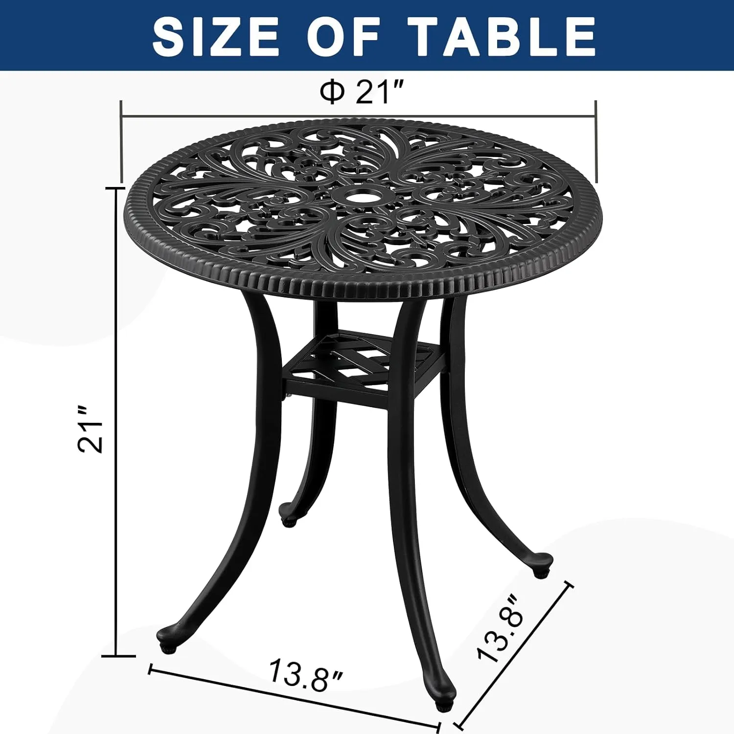 21” Cast Aluminum Patio Bistro Table, All Weather Round Patio Coffee Table, for Backyard Porch Pool Balcony Deck, Black (1, Black)