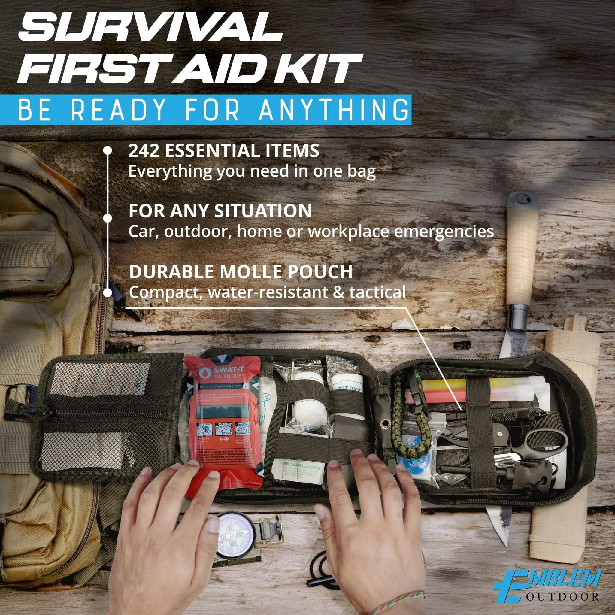 242 Piece First Aid Survival Kit with SWAT-T Tourniquet