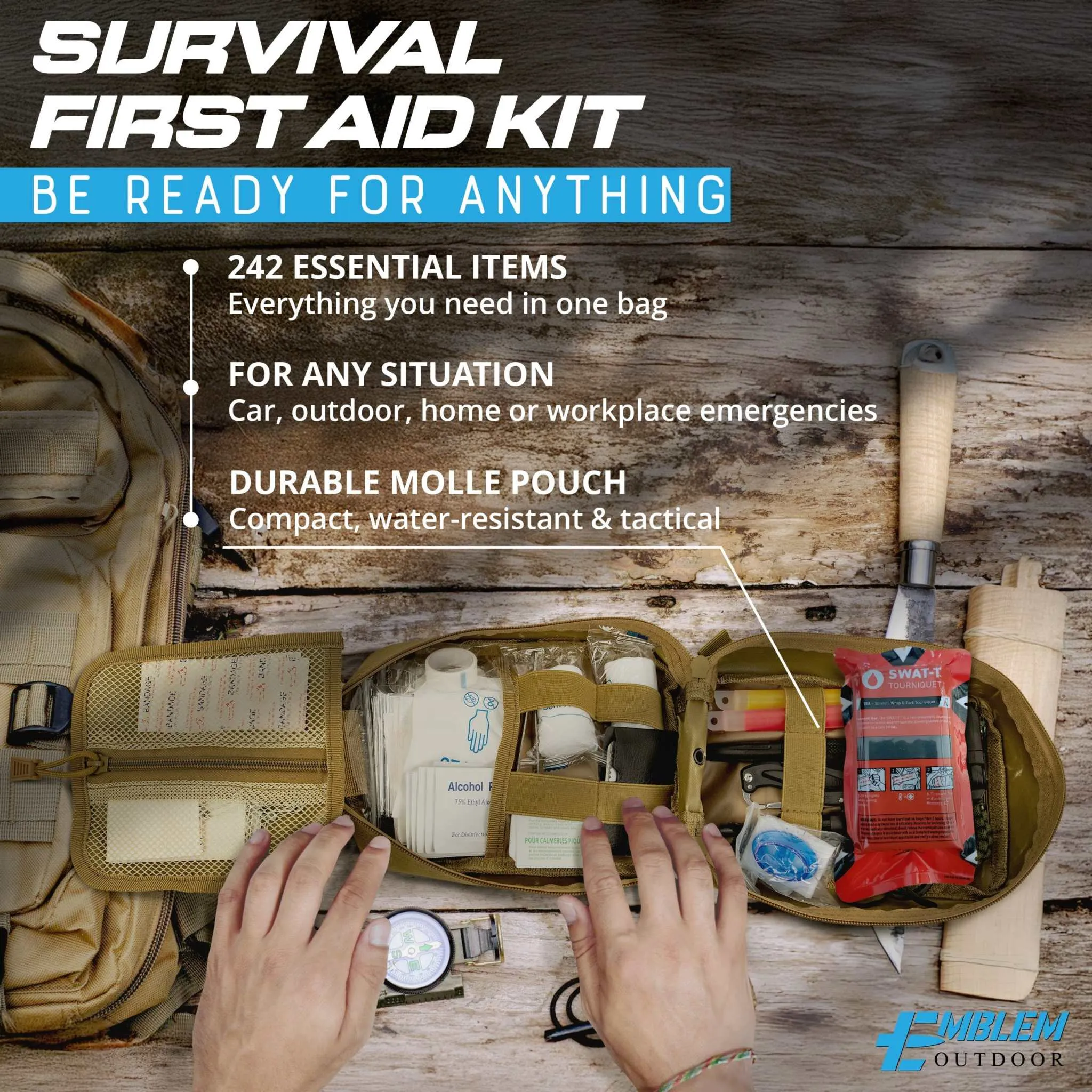 242 Piece First Aid Survival Kit with SWAT-T Tourniquet