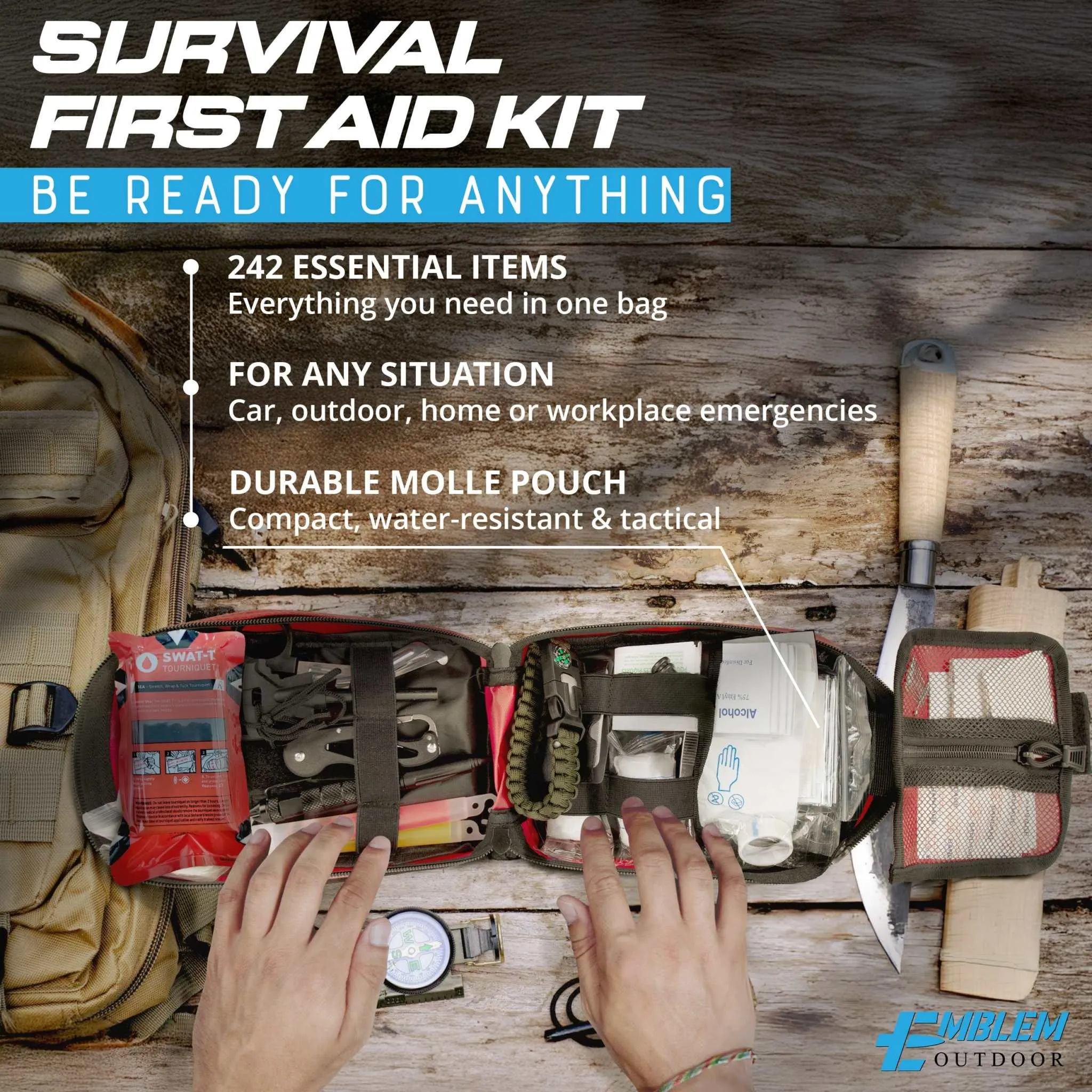 242 Piece First Aid Survival Kit with SWAT-T Tourniquet