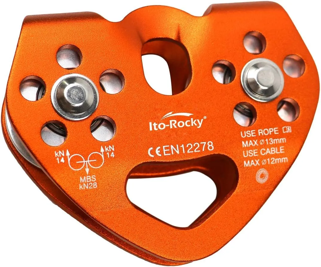 28KN Zipline Pulley & 26kN Micro Pulley CE Certified Tandem Pulley Trolley with Stainless Steel Ball Bearings for Rescue Lifting
