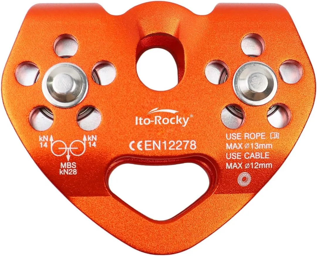 28KN Zipline Pulley & 26kN Micro Pulley CE Certified Tandem Pulley Trolley with Stainless Steel Ball Bearings for Rescue Lifting