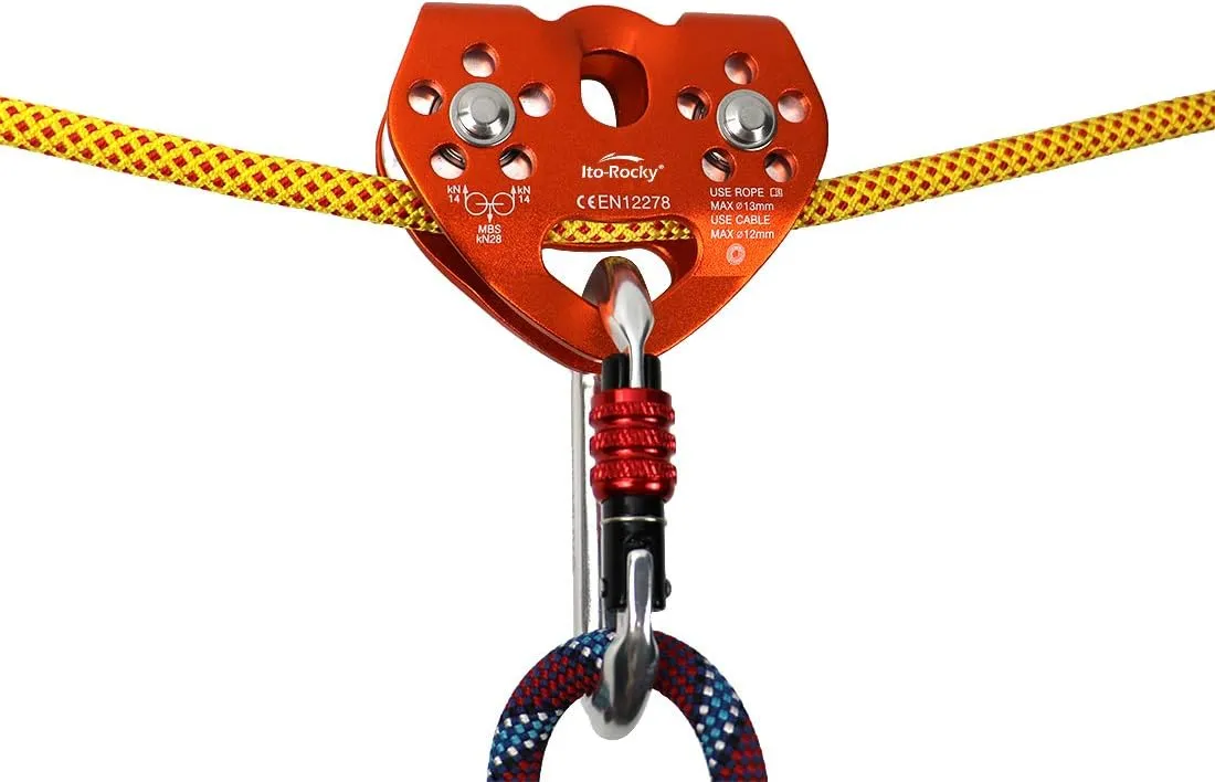 28KN Zipline Pulley & 26kN Micro Pulley CE Certified Tandem Pulley Trolley with Stainless Steel Ball Bearings for Rescue Lifting