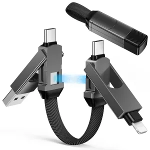 【2Pack】 4-in-1 Multi Charging Cable, 60WPD Zinc Alloy Magnetic Keychain, Fast Charger with Type C/IP Connectors for MacBook/Phones/iPad, Portable Charger for Gift