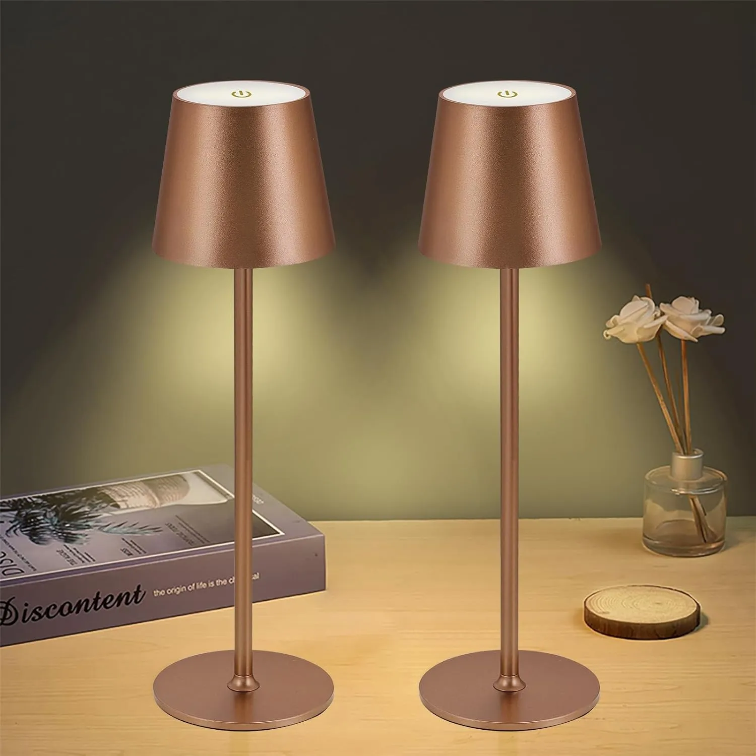 2Pack Cordless Table Lamps USB Rechargeable Simplicity Desk Lamp Built-in 4600 mAh Battery LED Battery Operated lamp with Touch Control Table lamp - Bedroom/Desk/Reading/Patio(Brown)