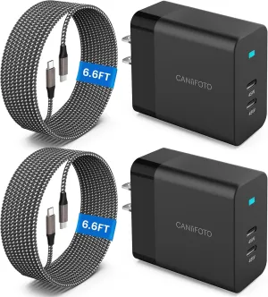 2Port 45W Super Fast Charger Type C, 2Pack 45W USB-C Charger Android Phone Charger Fast Charging for Samsung Galaxy S24 Ultra/S24 /S24/S23 Ultra/S23 /S22/S20/Note10 /Tab S9 with 2X 6.6ft Type C Cord