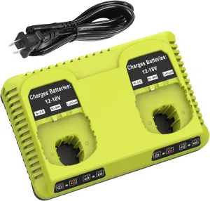 2Ports 18V Battery Charger P117 P118 Replacement for Ryobi 18Volt ONE  Batteries Dual Port Charger Compatible with Ryobi 12V-18V Li-ion & NiCad NiMh Battery P100 P102 P103 P105 P107 P108