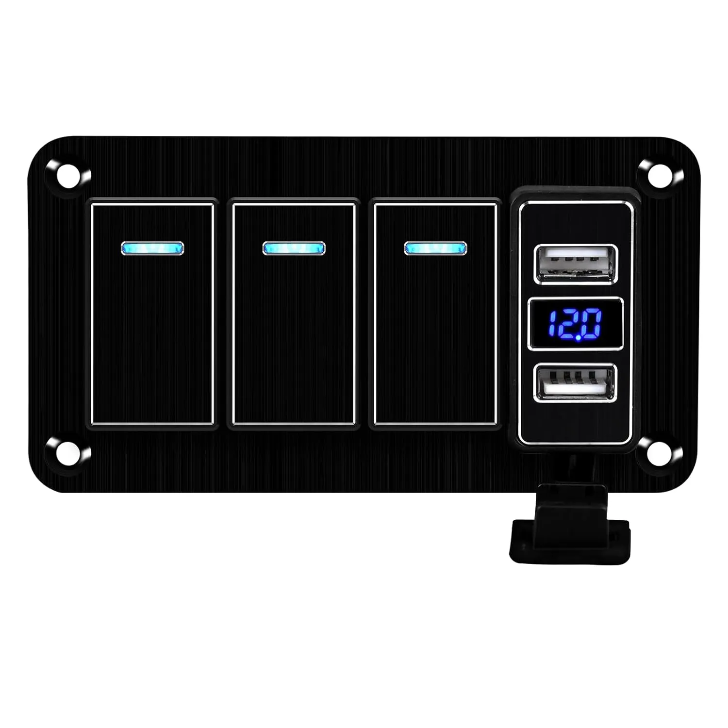 3 Gang Rocker Switch Panel with 4.8 Amp Dual USB Charger Voltmeter Waterproof 12-24v Pre-Wired Rocker Switch for Automotive Car Marine Boat Rv