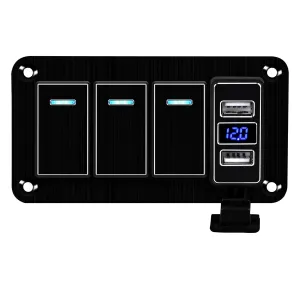 3 Gang Rocker Switch Panel with 4.8 Amp Dual USB Charger Voltmeter Waterproof 12-24v Pre-Wired Rocker Switch for Automotive Car Marine Boat Rv