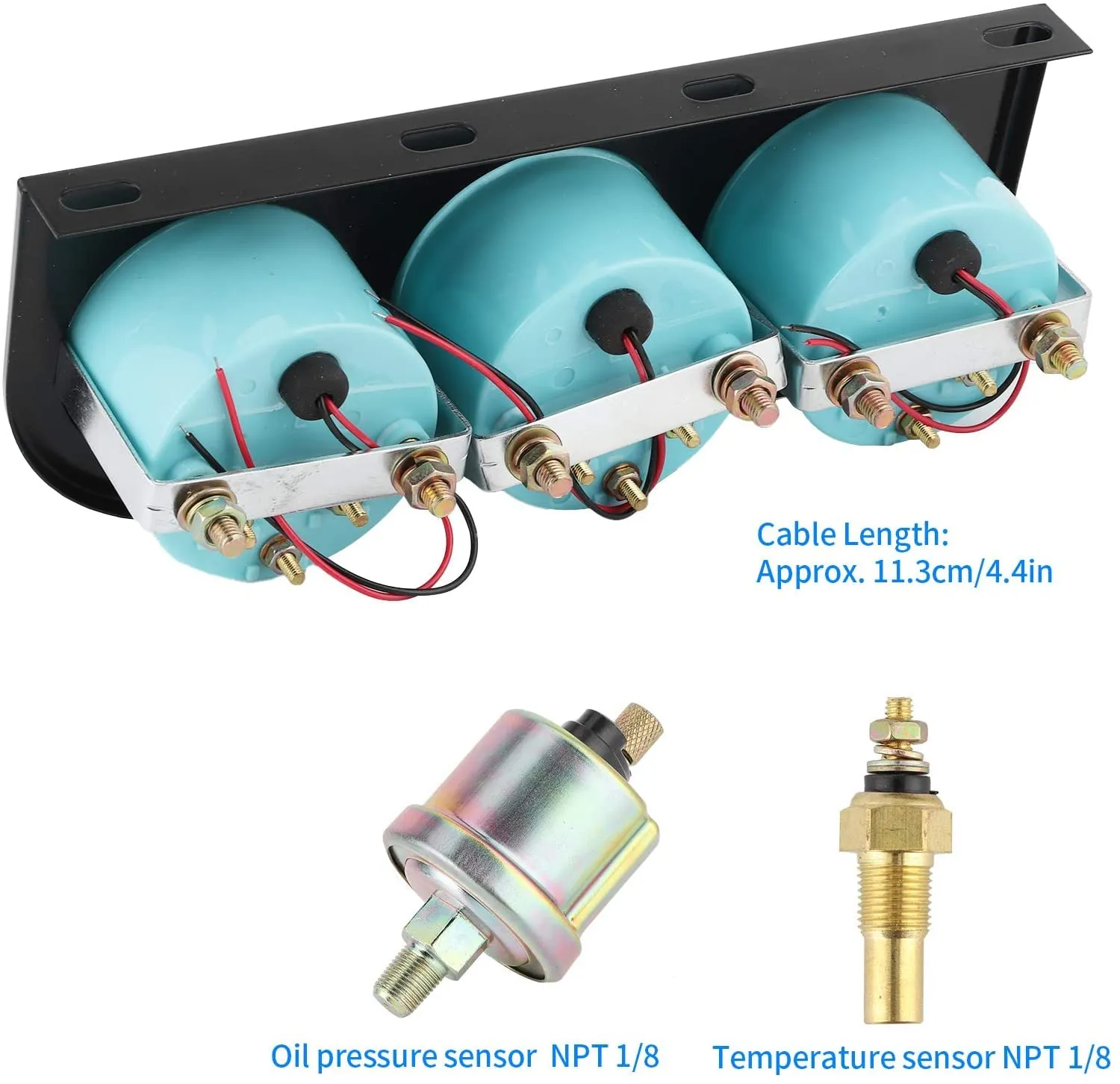 3 in 1 Car Meter - Auto Voltage, Water Temp, Oil Pressure Gauge Kit, 2" Chrome, 12V, 52mm Triple Gauge