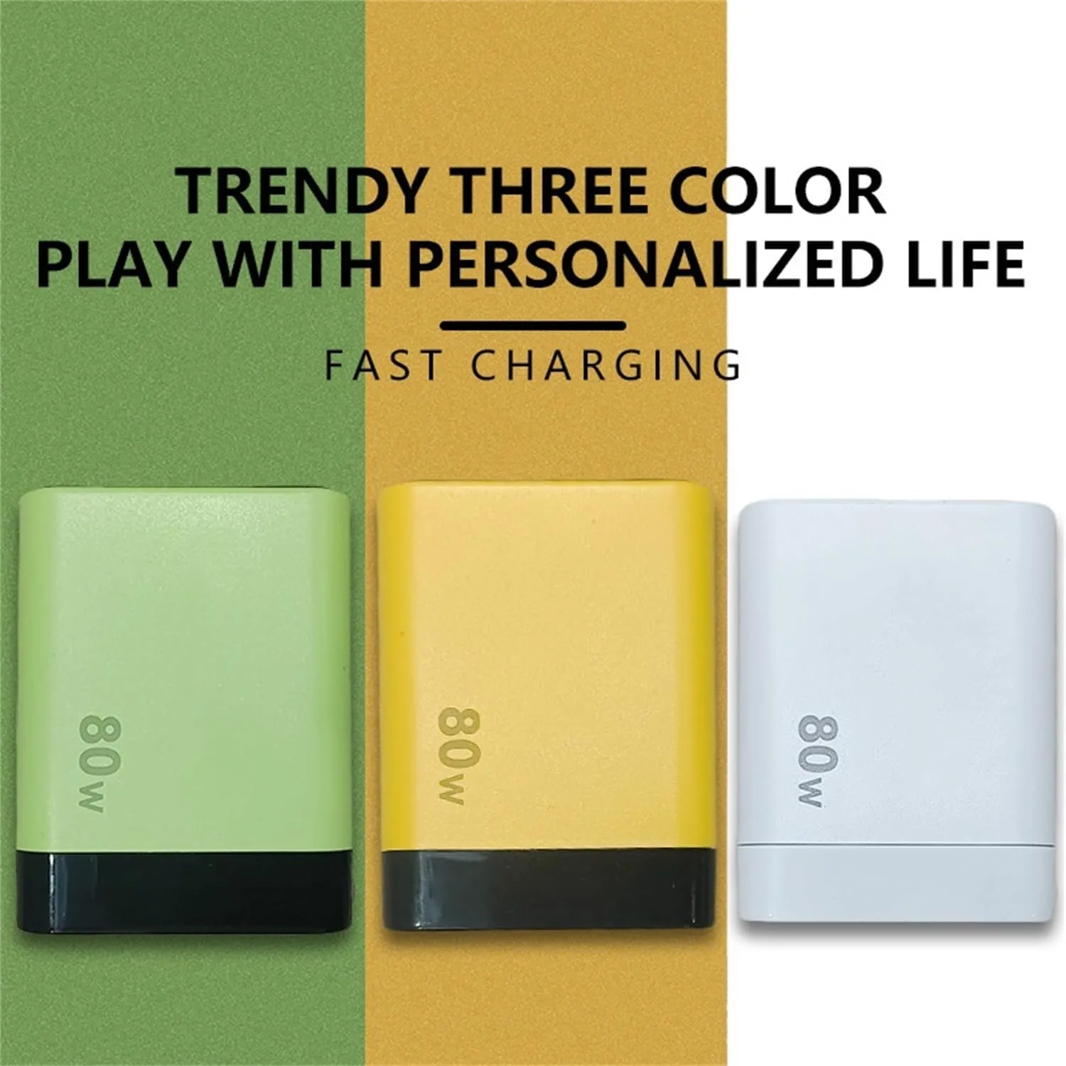 3 in 1 Charger, Scalable 80w Max Fast Charger Module with Type C Cable and 2 USB Ports, Retractable Chargers Wall Plug for Phone, Laptops (Yellow   Green)