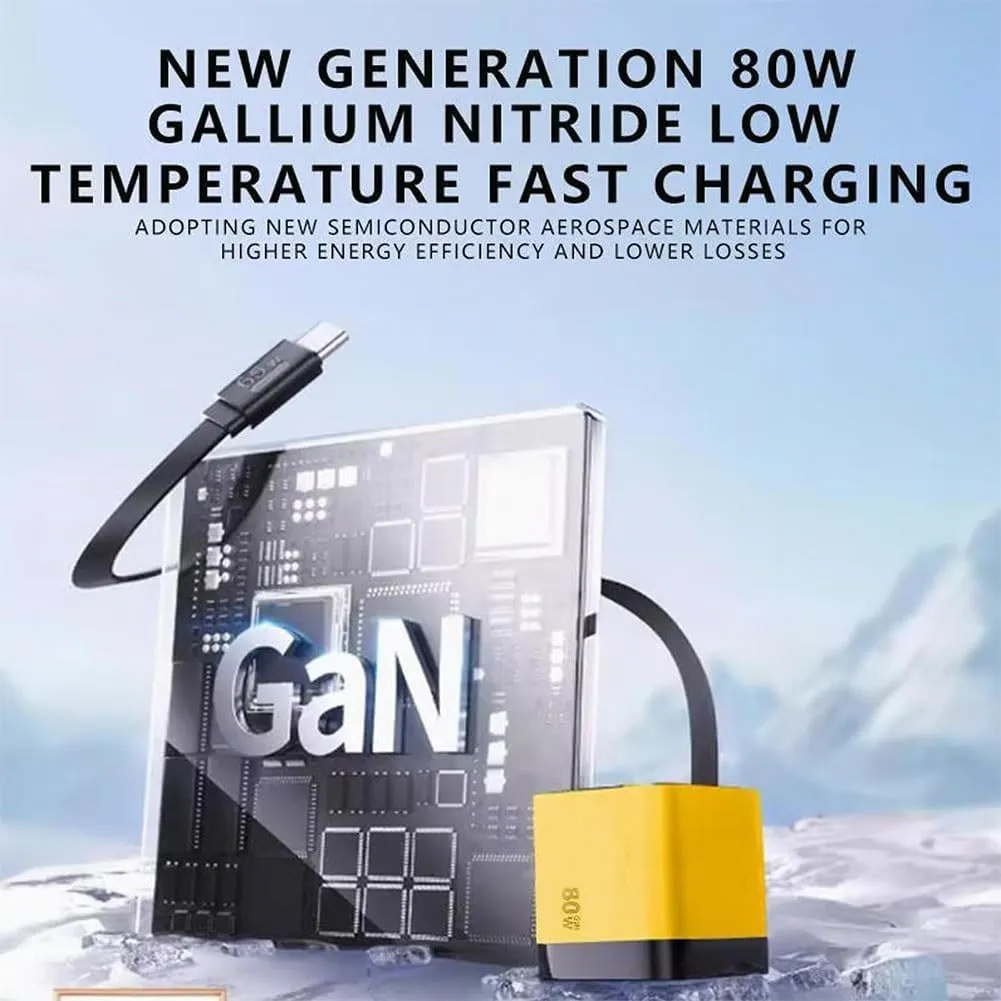 3 in 1 GaN Charger, Scalable 80w Max Fast Charger Module with Type-C Cable and 2 USB Ports, Retractable Phone Charger Wall Plug with Fast Charging Cable, for iPhone, Phone, Laptops(2pcs-c)