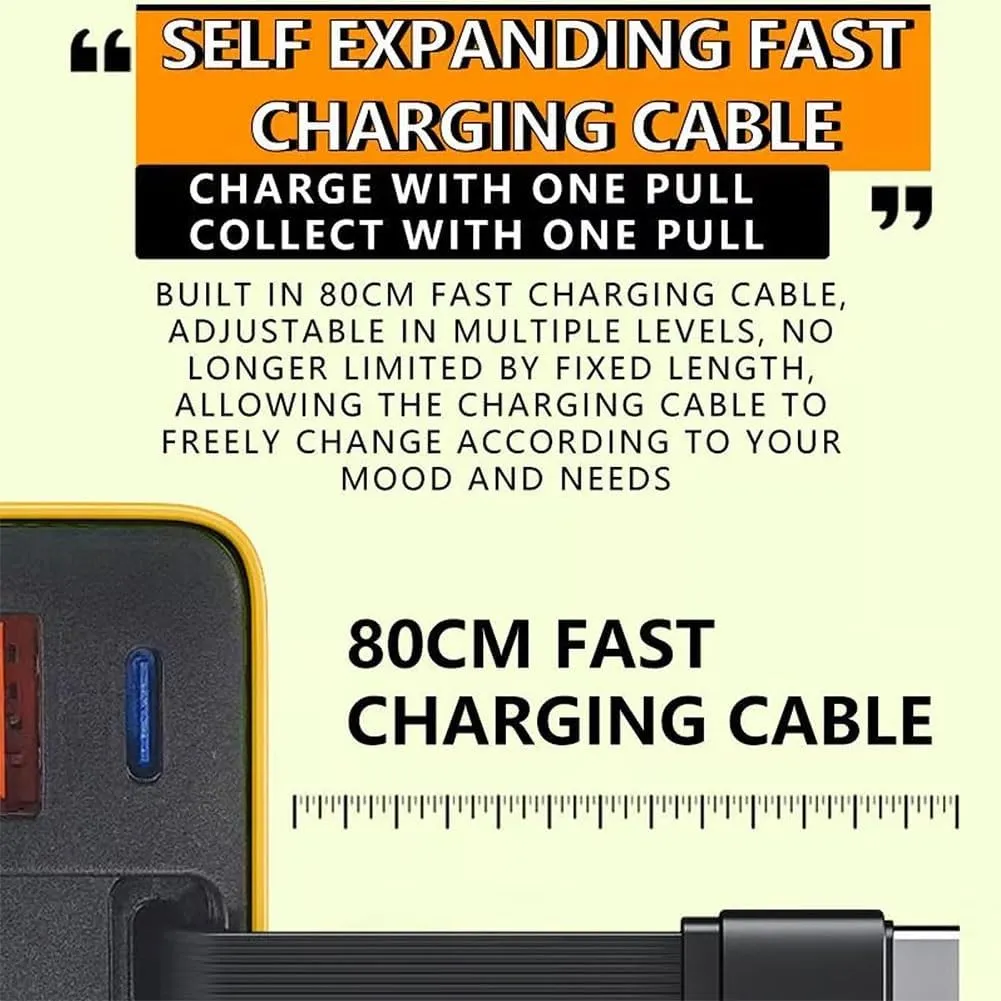3 in 1 GaN Charger, Scalable 80w Max Fast Charger Module with Type-C Cable and 2 USB Ports, Retractable Phone Charger Wall Plug with Fast Charging Cable, for iPhone, Phone, Laptops(2pcs-c)
