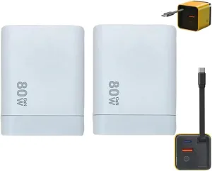 3 in 1 GaN Charger, Scalable 80w Max Fast Charger Module with Type-C Cable and 2 USB Ports, Retractable Phone Charger Wall Plug with Fast Charging Cable, for iPhone, Phone, Laptops(2pcs-c)