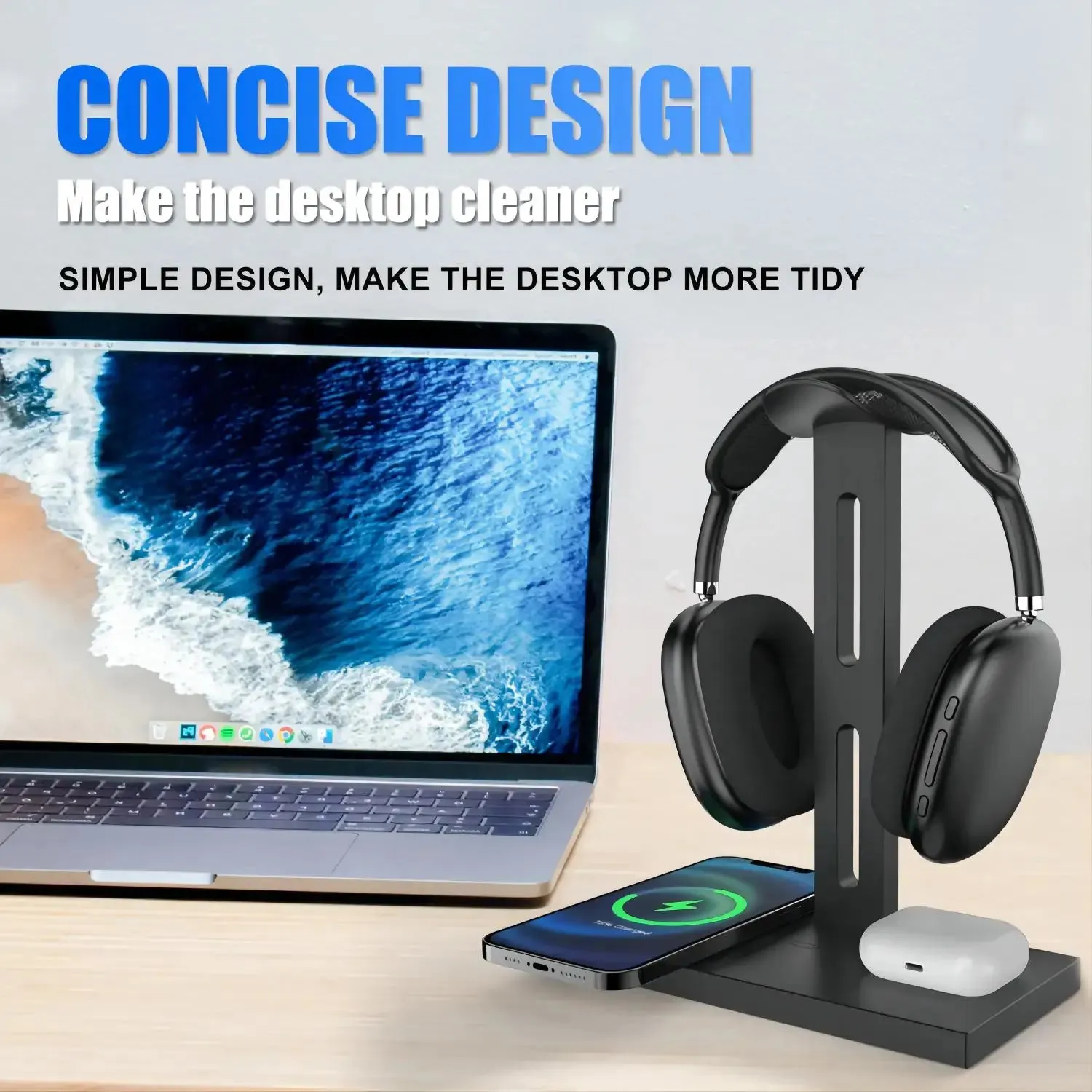 3-in-1 Headphone Stand & 15W Wireless Charger for iPhone, AirPods, iWatch