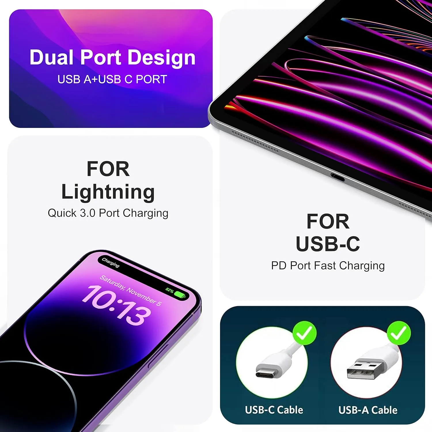 3 Pack USB C Wall Charger, 20W Durable Dual Port QC PD 3.0 Power Adapter, Double Fast Plug Charging Block for iPhone 13/14/15/16/16 Pro/Pro Max/Plus, XS/XR/X, Watch Series 8/7 Cube，White