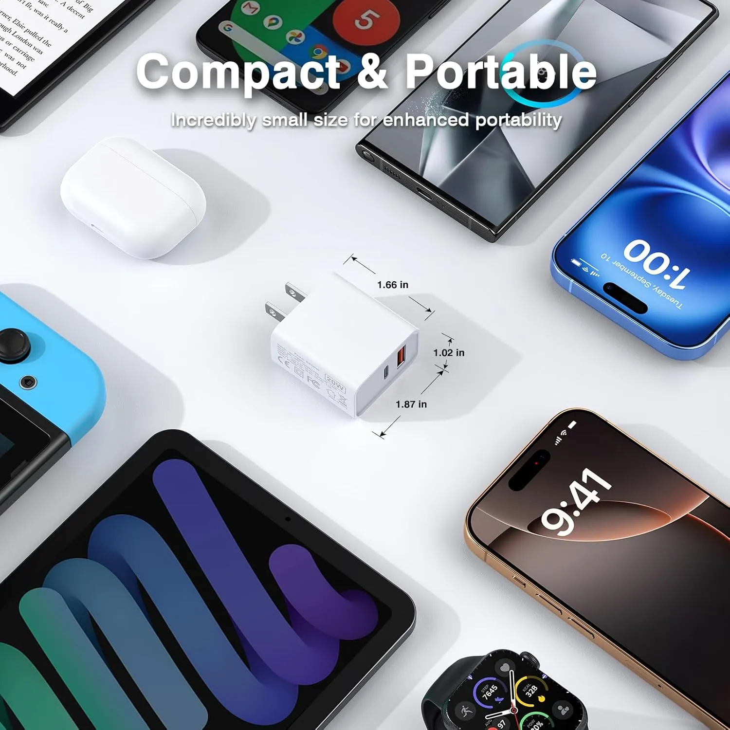 3 Pack USB C Wall Charger, 20W Durable Dual Port QC PD 3.0 Power Adapter, Double Fast Plug Charging Block for iPhone 13/14/15/16/16 Pro/Pro Max/Plus, XS/XR/X, Watch Series 8/7 Cube，White