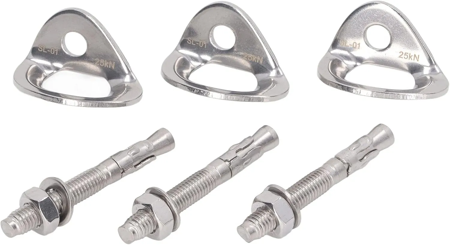 3-Pair Stainless Steel Bolt Hangers, Climbing Anchor Hanger for Outdoor Climbing and Anchor Rigging Equipment
