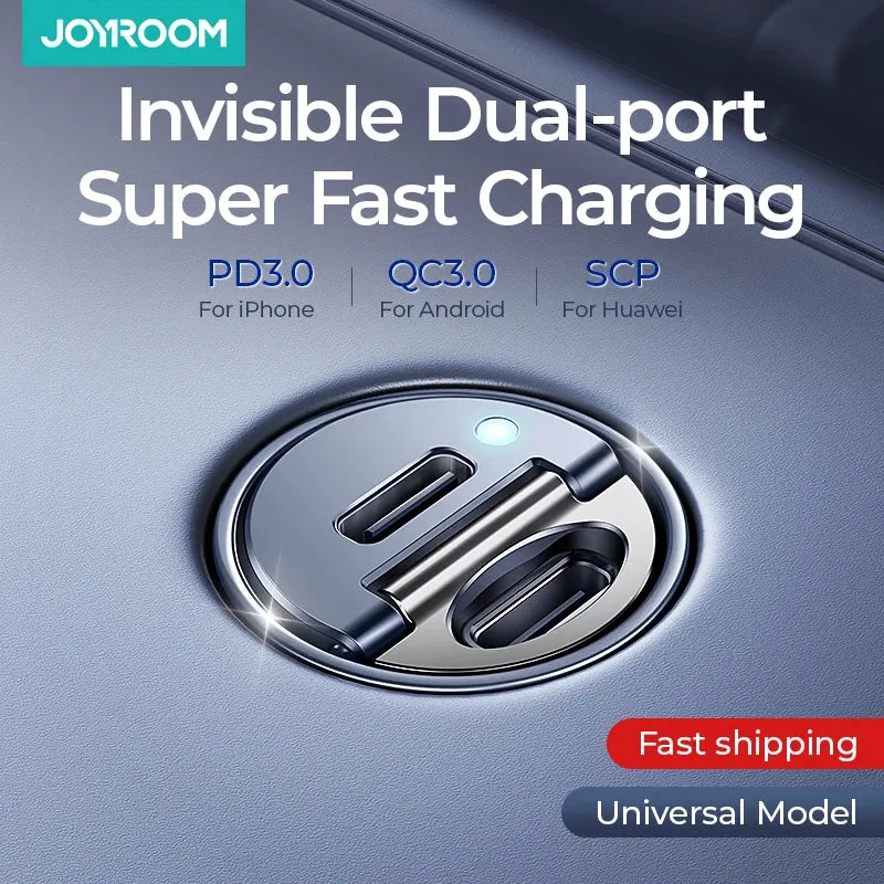 30W Pull Ring Car Charger - USB Type-C Dual Fast Charging Ports