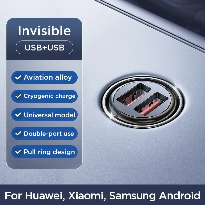 30W Pull Ring Car Charger - USB Type-C Dual Fast Charging Ports