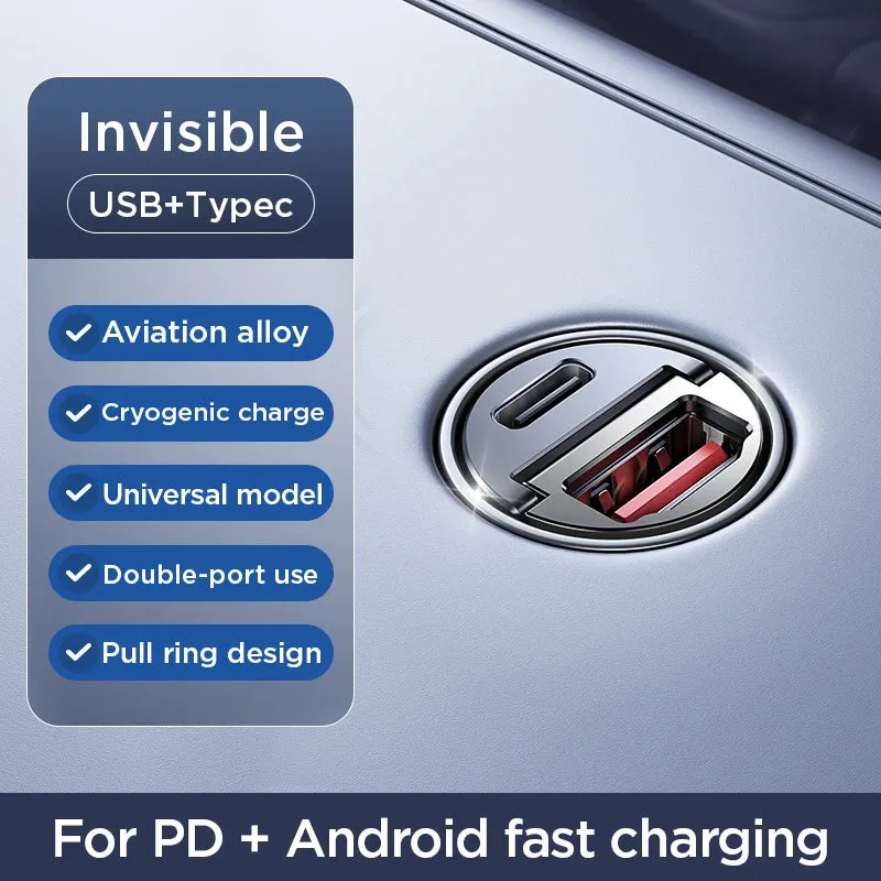 30W Pull Ring Car Charger - USB Type-C Dual Fast Charging Ports