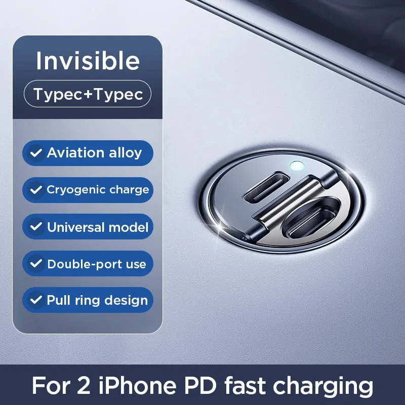 30W Pull Ring Car Charger - USB Type-C Dual Fast Charging Ports