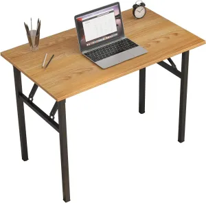 31" Computer Desk Folding Table No Assembly Sturdy Small Writing Desk Folding Desk for Small Spaces, Teak Color Desktop and Black Steel Frame (80 x 40 cm)