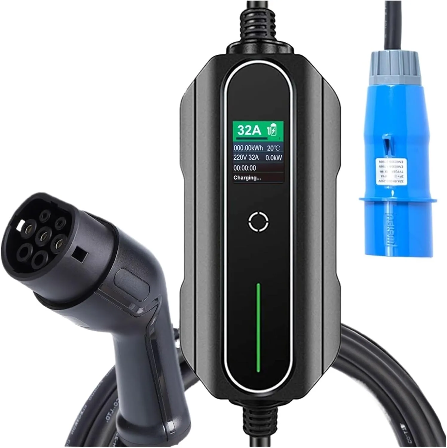 32A Electric Car EV Charger Type 2 7KW 1 Phase CEE IEC 62196-2 Mennekes Home Portable Charging Station 5M Cable for Vehicles(White)