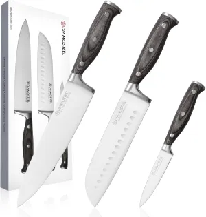 3PCS Knives Set for Kitchen, Include Chef & Santoku & Paring Knife, Professional Cooking Knife Set with Ergonomic Pakkawood Handle Elegant Present Box Dishwasher Safe Knife