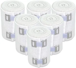 3" Organic Latex Free American Cotton - Comfort Elastic Bandage with Clip Fasteners - White, 6 Pack