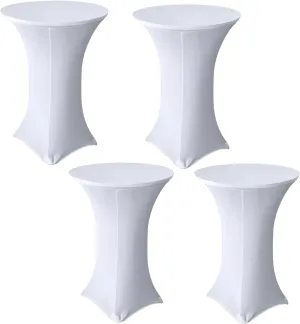4 Pack 32x43 Inch White Spandex Cocktail Table Covers, Highboy Top Tablecloth, Round Fitted Tablecloth for Folding Tables, Stretch Cocktail Table Tablecloth for Party Wedding(32x43, 4PC White)