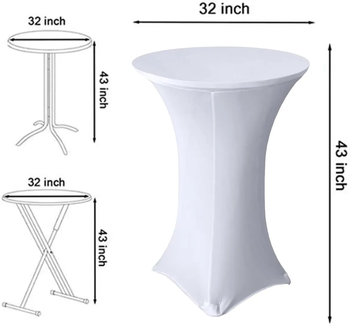 4 Pack 32x43 Inch White Spandex Cocktail Table Covers, Highboy Top Tablecloth, Round Fitted Tablecloth for Folding Tables, Stretch Cocktail Table Tablecloth for Party Wedding(32x43, 4PC White)