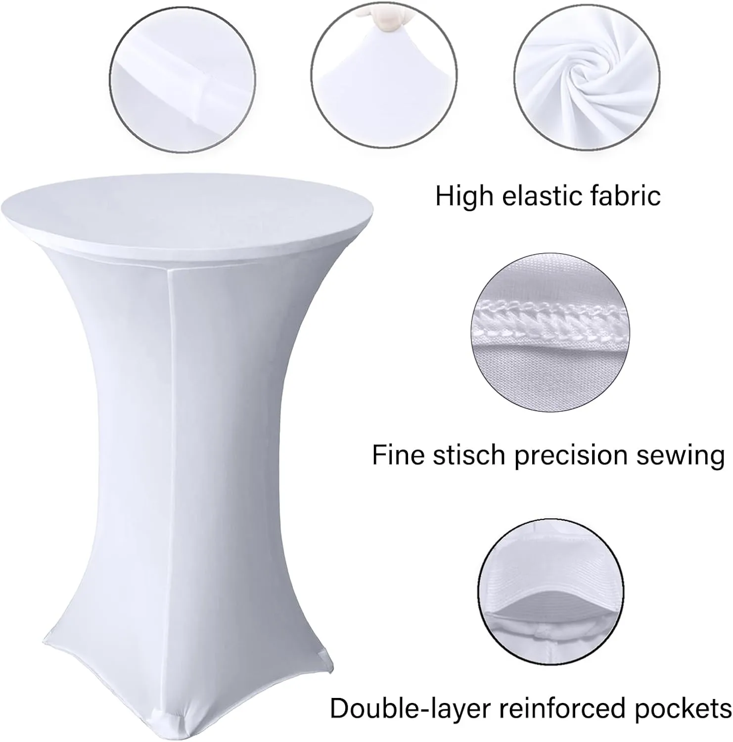 4 Pack 32x43 Inch White Spandex Cocktail Table Covers, Highboy Top Tablecloth, Round Fitted Tablecloth for Folding Tables, Stretch Cocktail Table Tablecloth for Party Wedding(32x43, 4PC White)