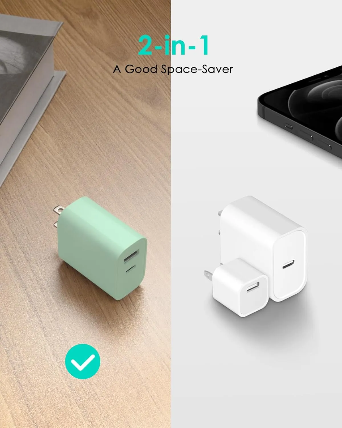 [4 Pack] USB C Charger Block Fast Charging Multiport Adpater [PD 20W USB-C & QC 3.0 USB-A Port] for i Phone 16/15/14/13/12/11/X/8, i Pad, Sam Sung, Google, Galaxy & More [Green]