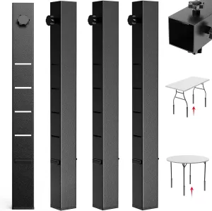 4 Pcs Folding Table Leg Extenders, Super-Strength Steel Table Leg Risers, Tables Height Extenders Lifts Risers, 5 Levels Adjustable Height Desk Leg Extensions Rise 4.3｜6.3｜8.3｜10.3｜12.2in