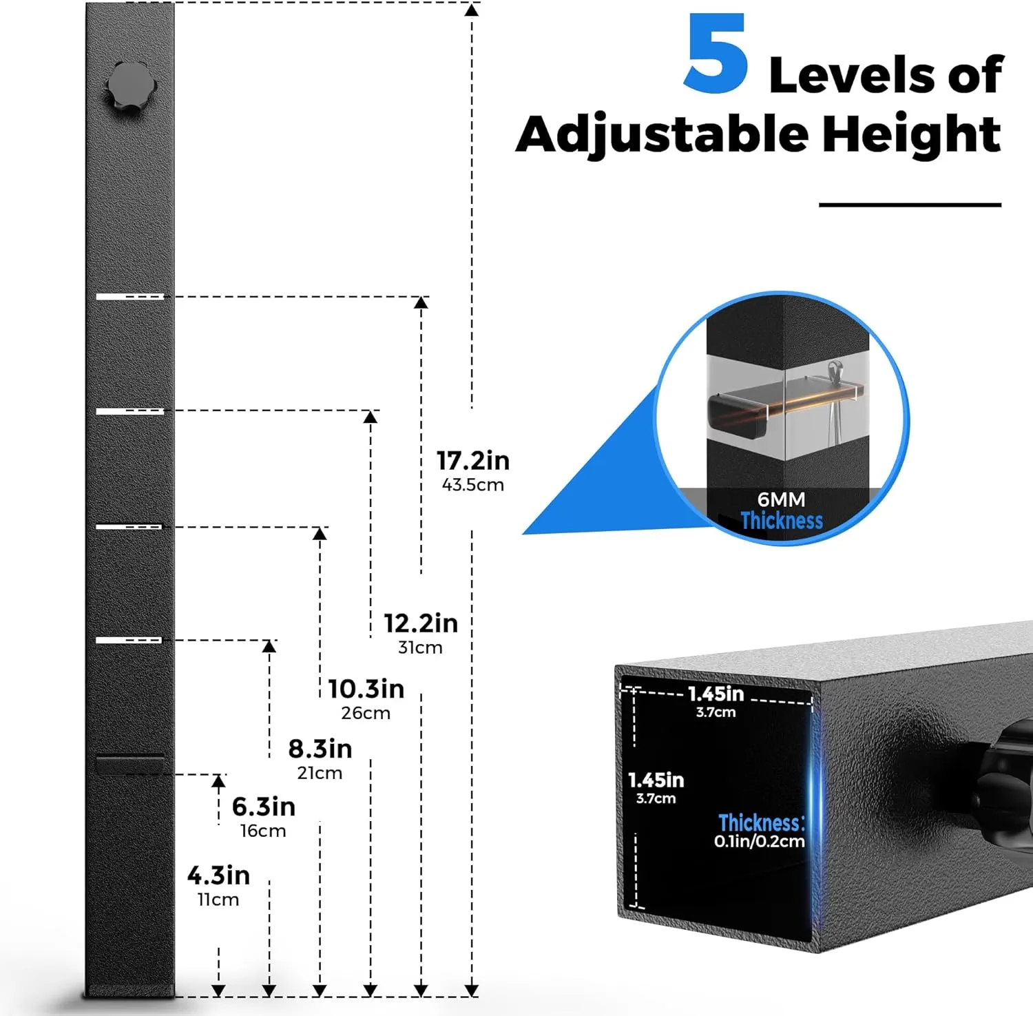 4 Pcs Folding Table Leg Extenders, Super-Strength Steel Table Leg Risers, Tables Height Extenders Lifts Risers, 5 Levels Adjustable Height Desk Leg Extensions Rise 4.3｜6.3｜8.3｜10.3｜12.2in