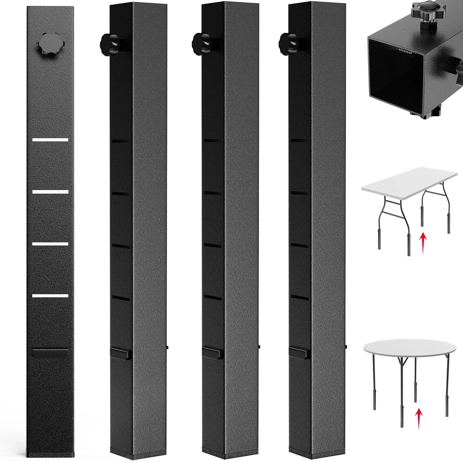 4 Pcs Folding Table Leg Extenders, Super-Strength Steel Table Leg Risers, Tables Height Extenders Lifts Risers, 5 Levels Adjustable Height Desk Leg Extensions Rise 4.3｜6.3｜8.3｜10.3｜12.2in