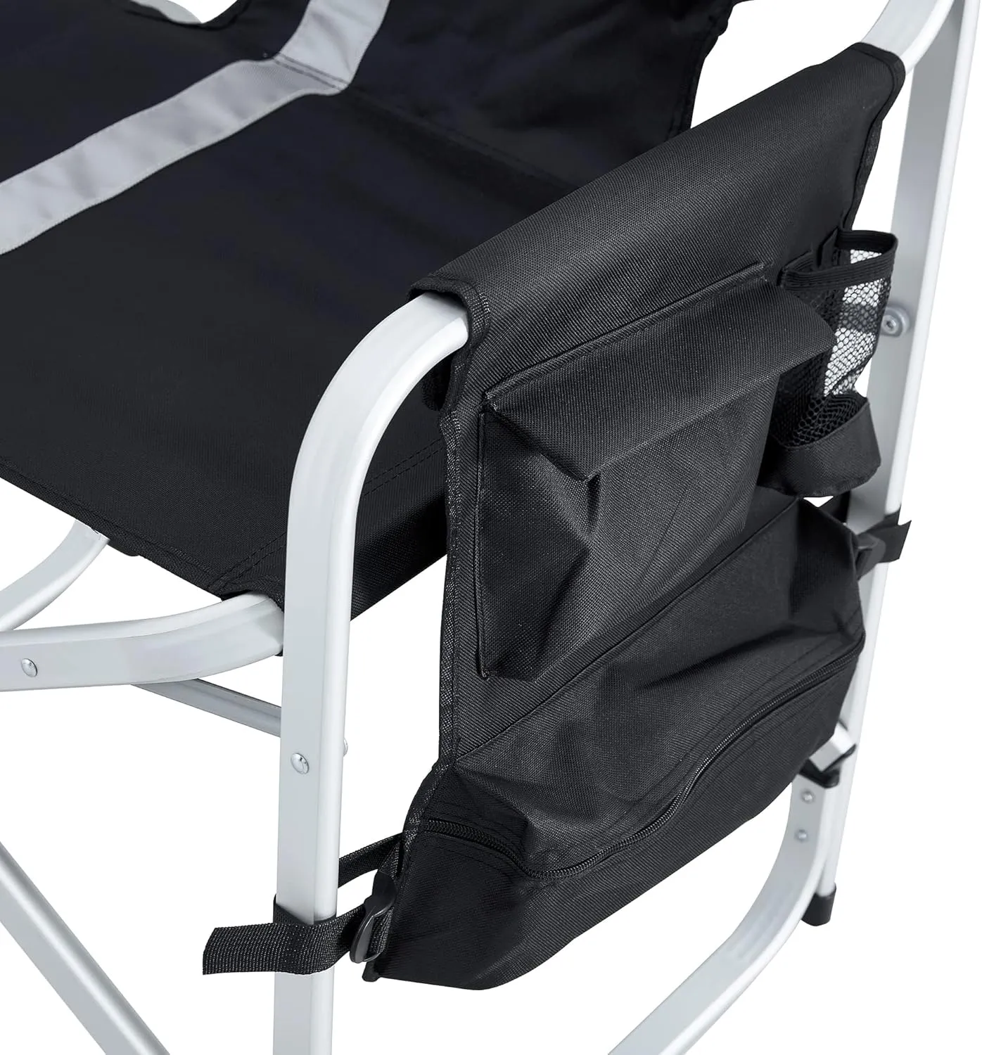 400LBS Folding Outdoor Chair with Side Table & Storage Pockets, Lightweight Aluminum Oversized Camping Chair for Fishing - Padded Seat/Armrests & Weather-Resistant Oxford Fabric (1, Black  Gray)