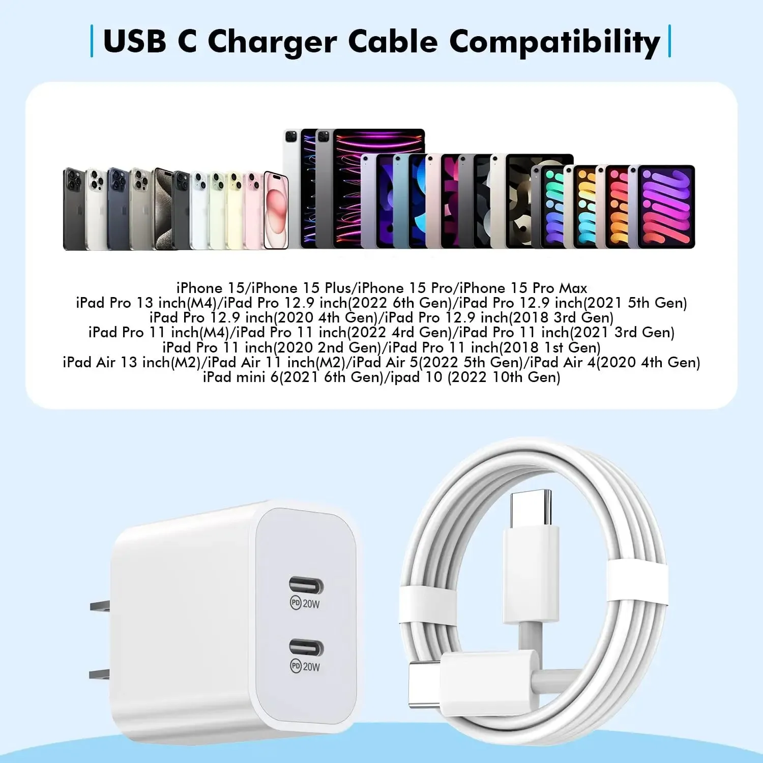 40W Dual Port iPhone 16 Charger   6FT Cable