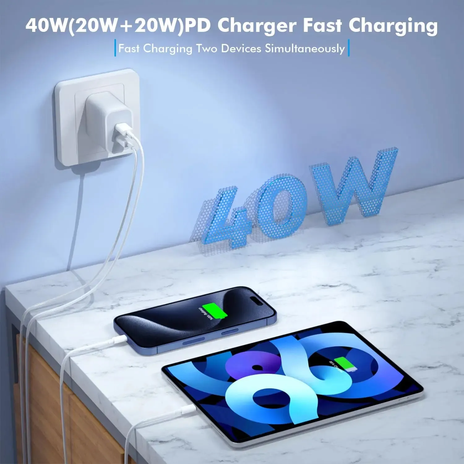 40W Dual Port iPhone 16 Charger   6FT Cable