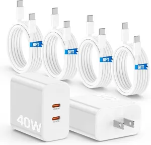 40W Fast Charger for iPhone 16 15 Pro Max Charger Fast Charging,2Pack Dual Port USB C Charging Block with 4Pack 6FT USB C to USB-C Charger Cord for iPhone 16 15 Plus/16 15 Pro Max/iPad Pro/Samsung S24